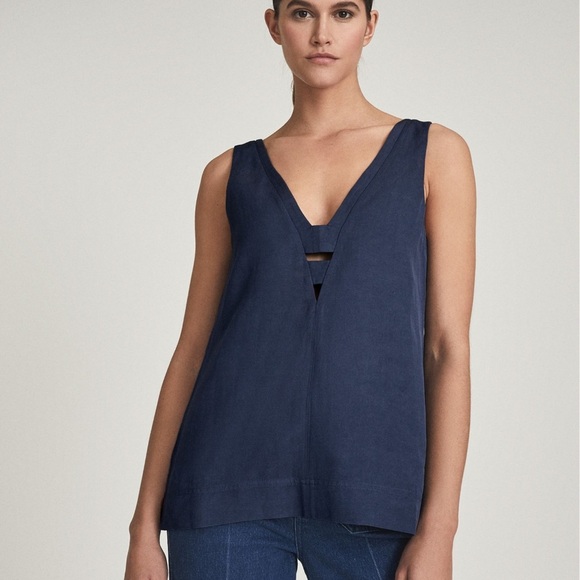Reiss Emi Linen Blend V-Neck Top Size 6 - Picture 1 of 7